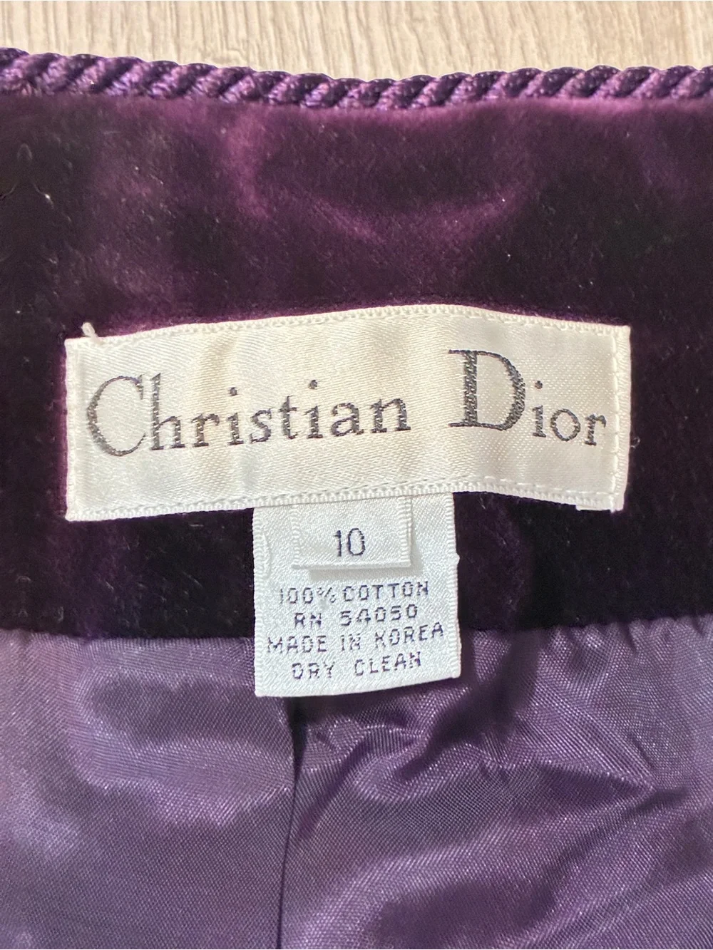 Christian Dior Plum Velvet Jacket Size 10 Asymmetrical Button Vintage